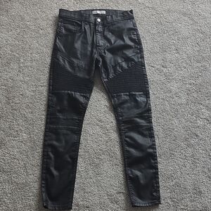 Zara Men Black Moto Ribbed Skinny Jeans